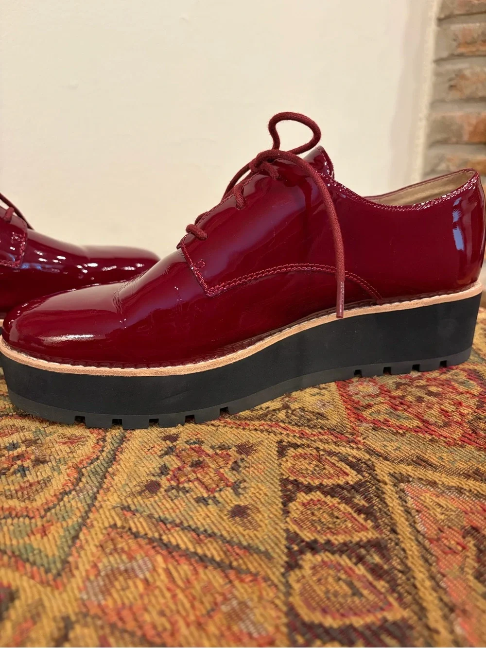 Eileen Fisher Eddy Red Platform Derby Oxford Lace-Up Shoes Size 7.5